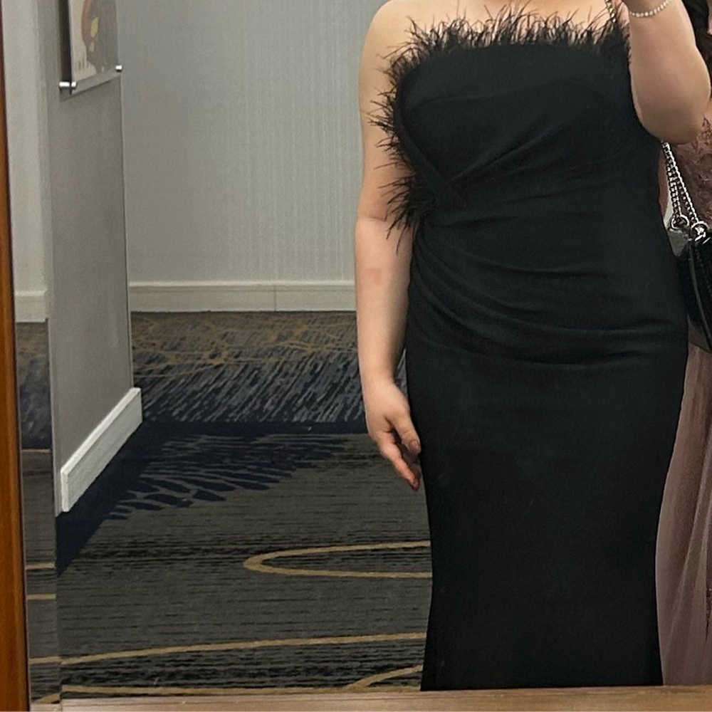 Long black feather dress
